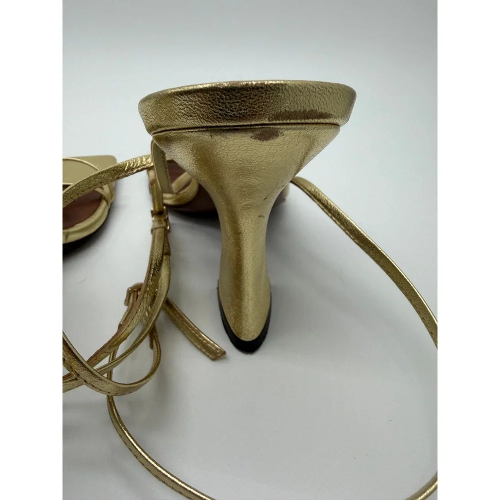 L'Autre Chose Strappy Sandals Womens 36 Gold Metallic Leather Square Toe Italy